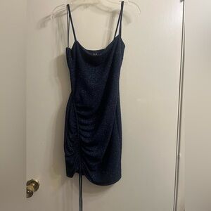 Windsor Blue Ruched Spaghetti Strap Mini Dress